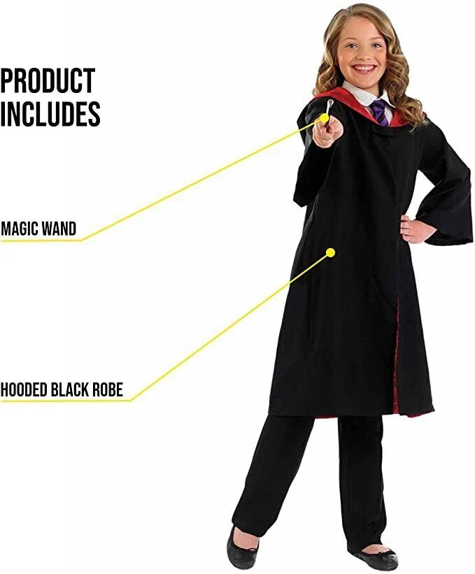 Disfraz de mago escolar para niños niñas bruja Harry túnica y varita Halloween Foto 4 de 4