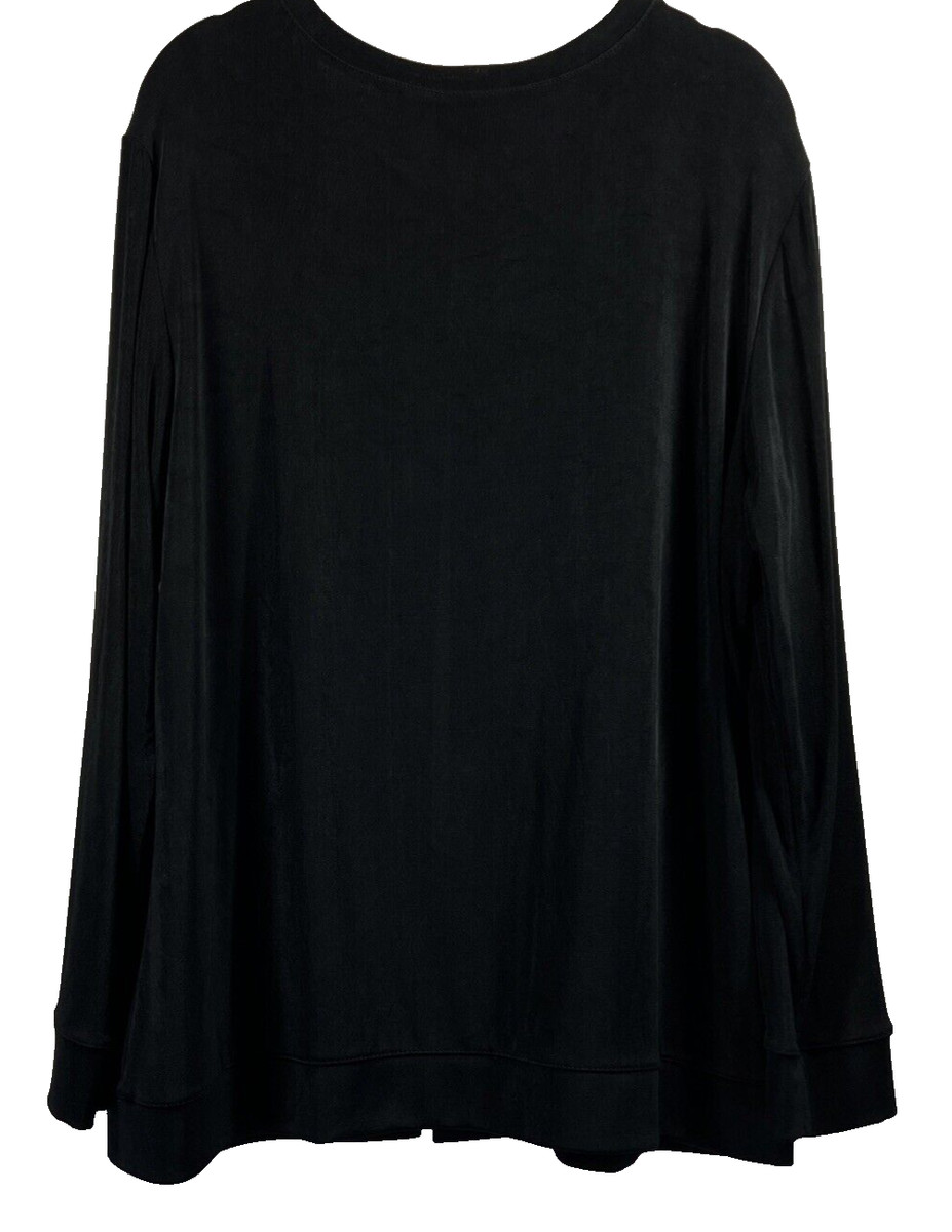 Chicos Travelers Jacket Size XL Solid Black Hook & Eye Front Long Sleeve Stretch View 2