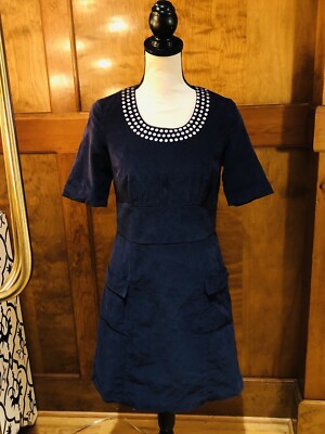 Boden Navy Blue Velvet Short Sleeve Pocket Dress Size 4 | eBay