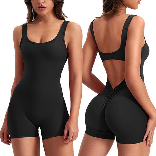 Women Ladies Jumpsuit Sports Romper Sleeveless Playsuit Shorts Bodysuit Unitard - Picture 24 of 28