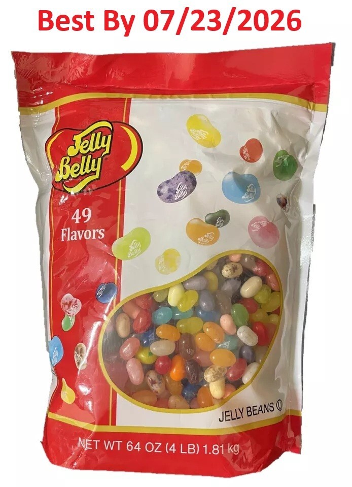 Jelly Belly Original Gourmet Beans 49 Flavors 64 oz 4 lb Resealable Bag Exp 7/26