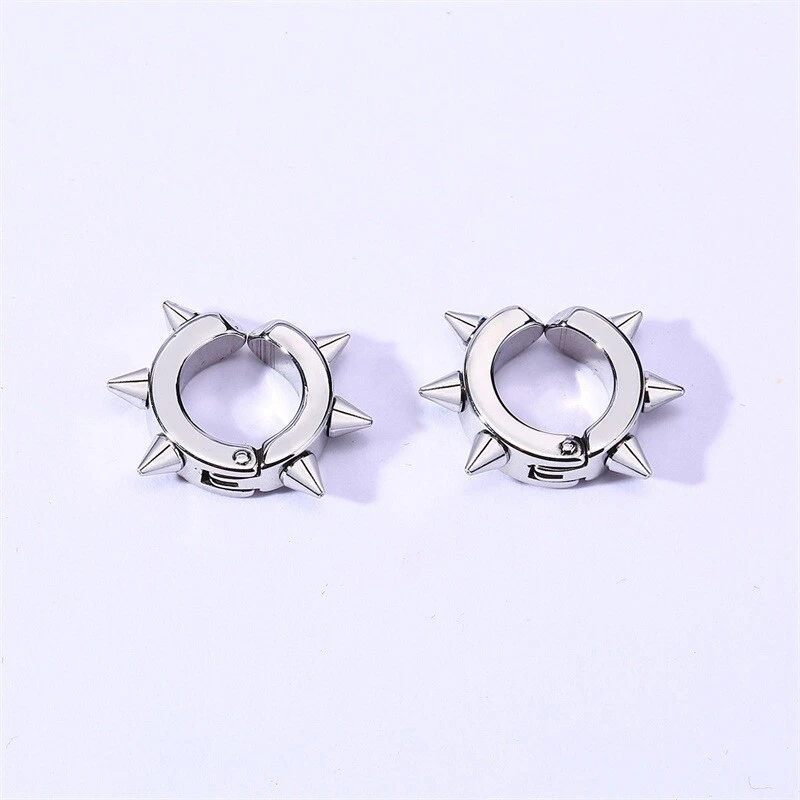 Pendientes de plata punk pica para hombre sin piezas cartílago orejeras acero inoxidable Foto 4 de 4