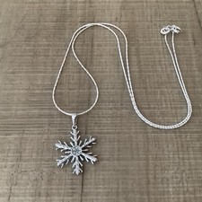 Sterling Silver Accent Diamond Snowflake Winter Pendant Chain Necklace 16  