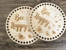 "Bee Happy" Wooden Crochet Basket Bottom Bases (Sold In Pairs)