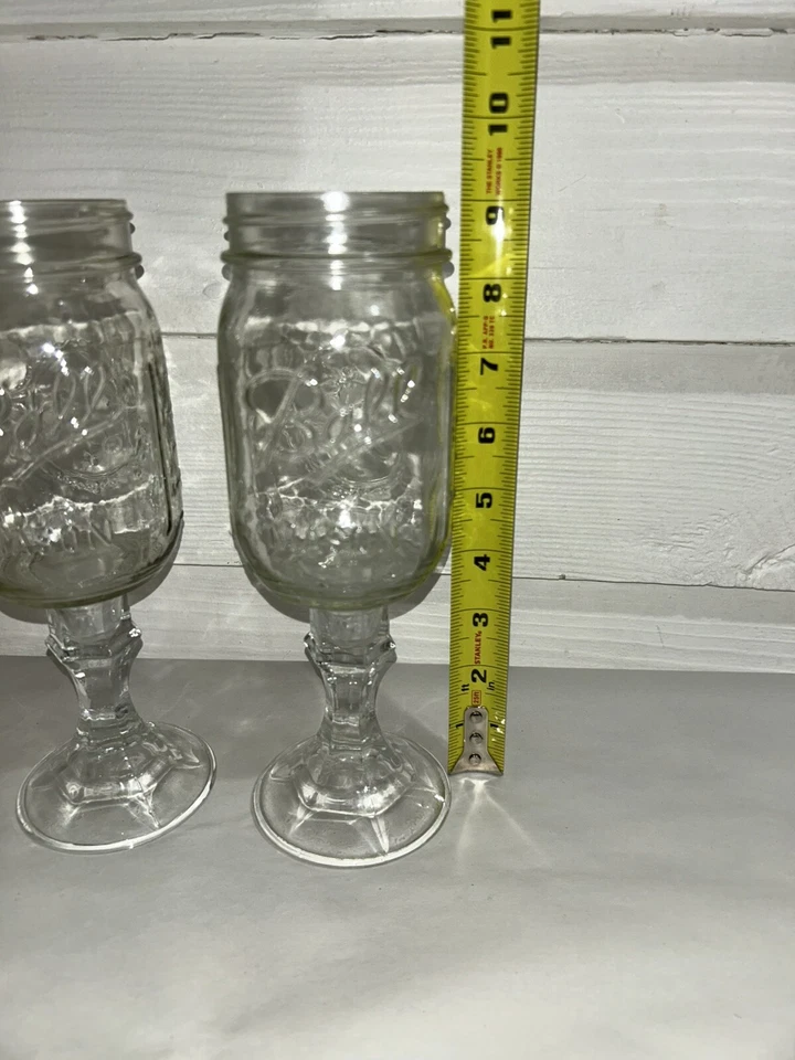 "Juego de 2 tarros de albañil bola cuello rojo copa de vino con vástago de copa de vino 9-1/8""" Foto 2 de 2