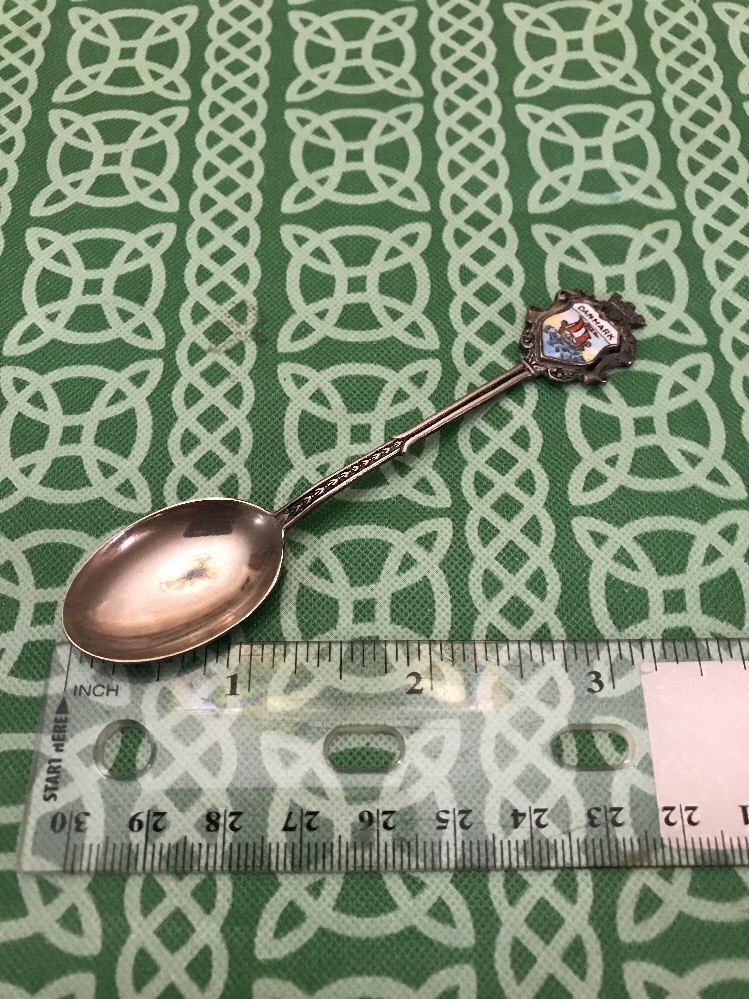 Danmark Denmark Viking Ship Enamel Tile Top Vintage Souvenir Spoon FREE SHIPPING