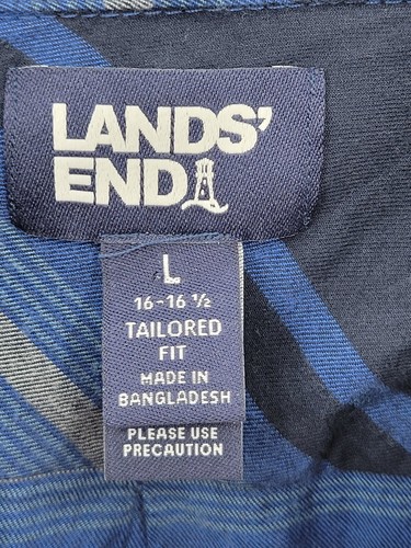 Lands End Shirt Mens Large Blue Stripe Aztec Southwestern Tailored Fit Button Up - Picture 3 of 10