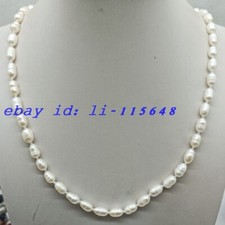 Natural 8-9mm White Vintage Cultured Freshwater Pearl Necklace Rice 18" Gift
