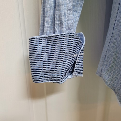 Bugatchi Uomo Shirt Men's Blue Geometric Shaped Fit Button Up Flip Cuff - Picture 3 of 8