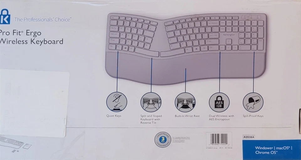 Computer Keyboard - Kensington Pro Fit Ergo Ergonomic - Wireless - Professional - Image 3 of 3