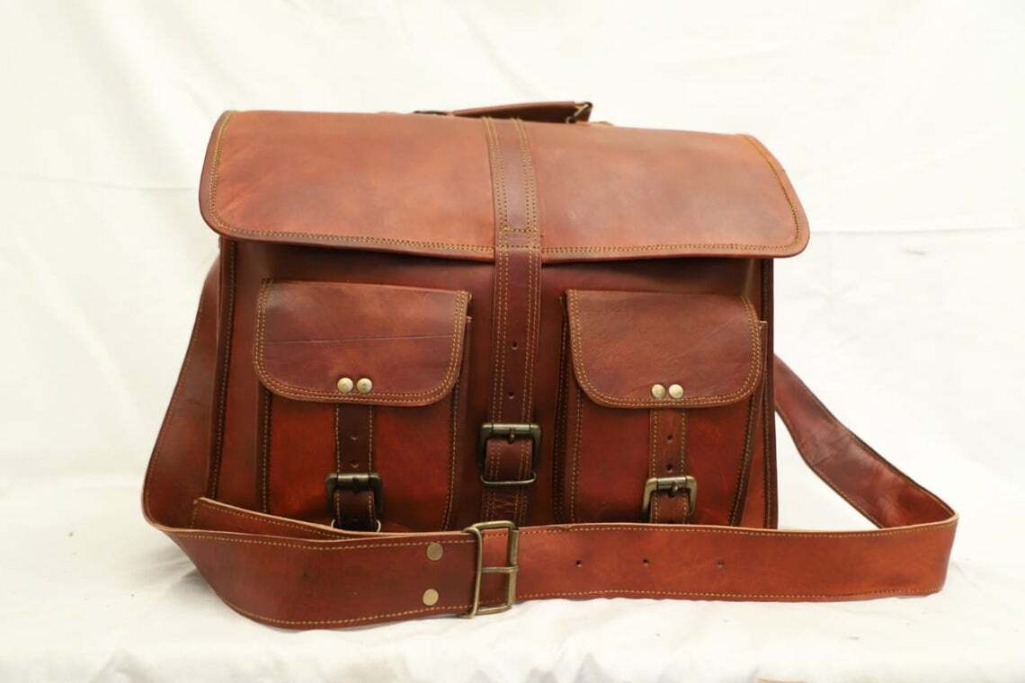 S-XL Men's Vintage Lightweight Leather Bag Messenger Briefcase Laptop Shoulder