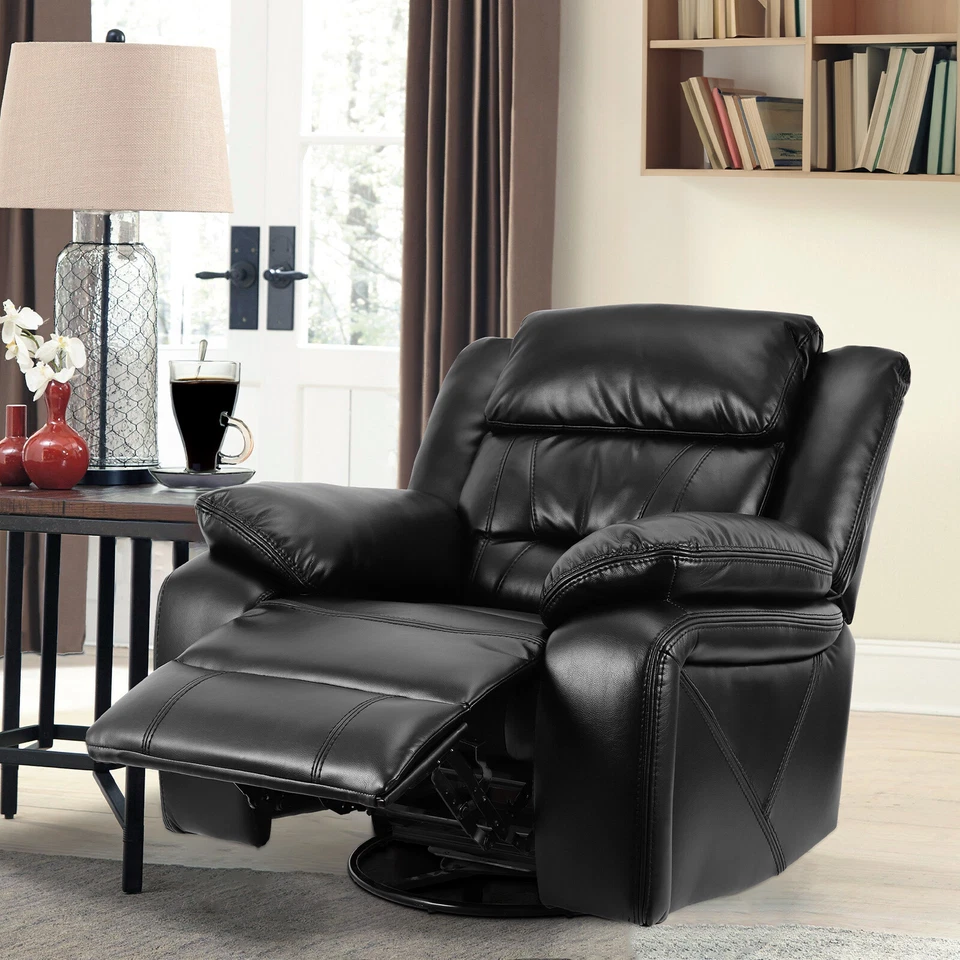 Cadeira de balanço giratória moderna reclinável de couro ecológico reclinável manual sofá único nova - Imagem 2 de 4