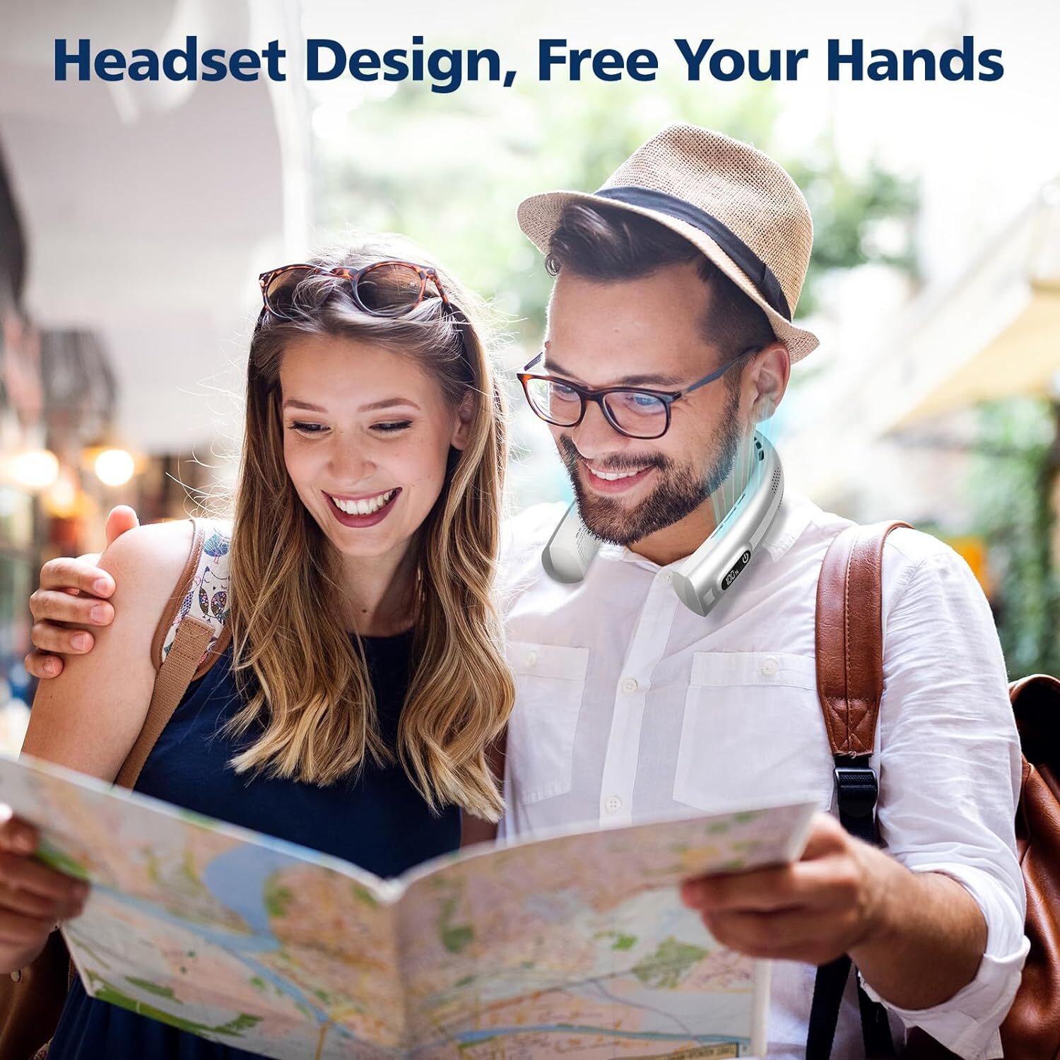 Neck Fan , 7000mAh Portable Neck Fan Rechargeable , LED Battery Display, white  