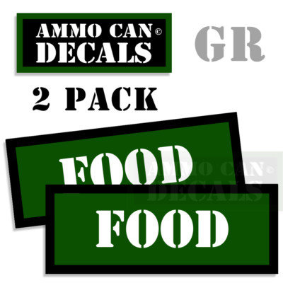 FOOD Ammo Can 2x GREEN Labels Ammunition Case 3''x1.15'' sticker decals 2 pack