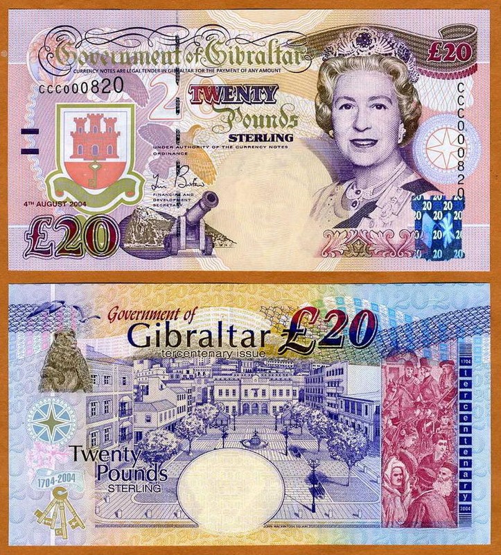 GIBRALTAR 20 pounds 2004 Commemorative QEII P-31, UNC
