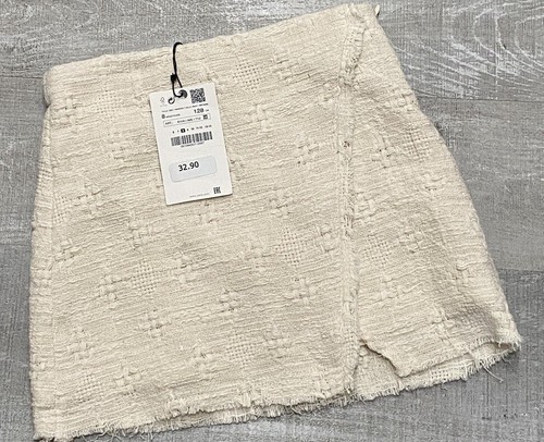 NEW ZARA GIRLS STRUCTURED FRAYED WRAP TEXTURED SKIRT size 8 ivory - Picture 2 of 10