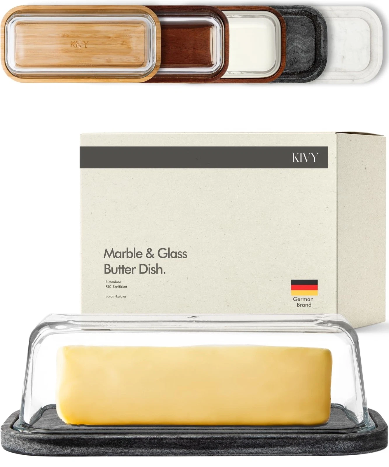 KIVY Butter Dish Black Marble & Glass For countertop and refrigerator door s...