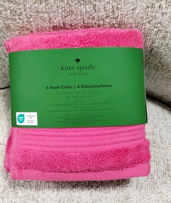 Kate Spade 4 HOT PINK WASHCLOTHS Luxury Spa Bath Collection zero twist Plush NEW