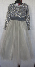 NWT Dideyttawl Silver Chiffon/Net Sequin Long Sleeve Bodice Formal Dress 7-8