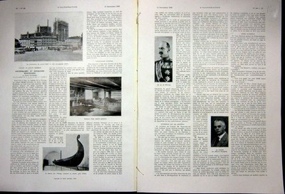 Original alter Vintage Druck Norweger Norwegen Oslo Wikinger Französisch 1936 20.