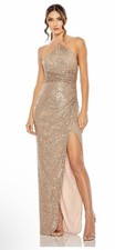 Ieena Mac Duggal Halter Sequin Ruched Side Front Slit Copper Gown Size 10 $398