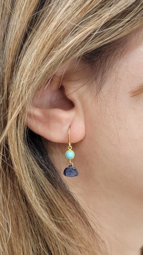 Mallary Marks 22k 18k Gold Turquoise And Sapphire Slice Apple And Eve Earrings - Picture 1 of 11