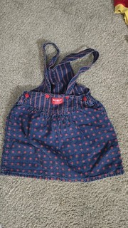 Vintage OshKosh Blue Denim Skirt Vestbak Red Flower Jumper Dress Size 5 USA