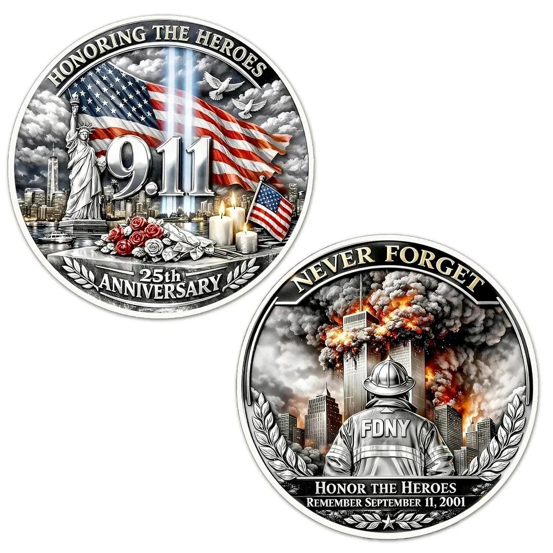 9/11 25th Anniversary Never Forget Heroes Memorial Challenge Coin