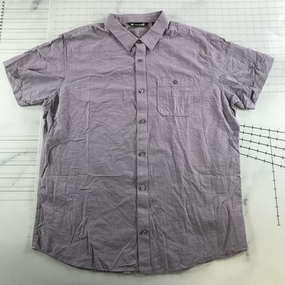 Travis Mathew Hemd Herren XL Lila Streifen Kurzarm Knopf Kurzärmlig Casual