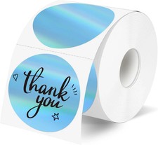 2" Circle Holographic Thermal Label Stickers Blue, round Printable Rainbow Glitt