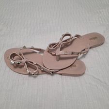Melissa Women’s Pink Thong Sandals Bow Studded Straps Rubber Slip-On 6