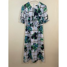 Banana Republic Floral Ruffle Puff Sleeve Midi Dress in Blue Size 2 Garden Party