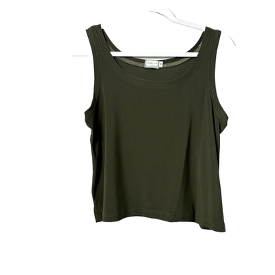 #ad Sympli Sleeveless Top Size 10 Olive Green Stretch Split Hem Classic $19.18