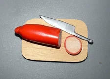 MINIATURE DOLLHOUSE 1:12 SCALE POLONY SAUSAGE ON BOARD W/KNIFE - F223