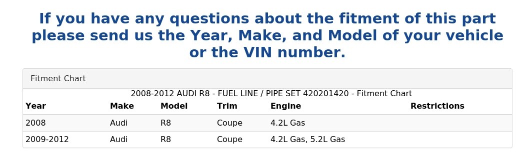 2008-2012 AUDI R8 - FUEL LINE / PIPE SET 420201420