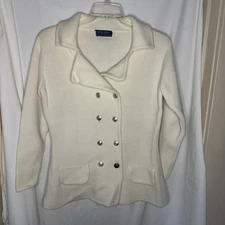 Vintage Hand Loomed Hand Full Fashion Import Double Breast Button Sweater White