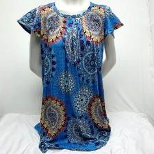 Ekouaer Woman’s Small Round Neck Pleated Multi Colored Short Sleeve Shirt Dress 