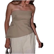 ZARA WOMENS LIMITED EDITION STRAPLESS ASYMMETRIC BUSTIER  TOP IN BEIGE SIZE S
