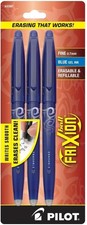 Pilot 31567 FriXion Ball Erasable Gel Pens, Fine Point, 3-Pack, retractable Blue