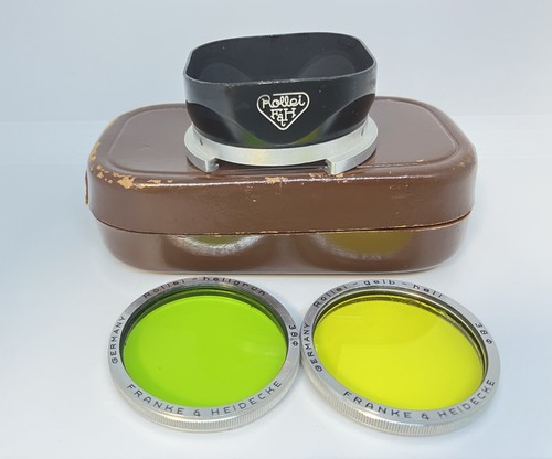 Rolleiflex Bay III Lens Hood, Yellow Gelb Hell & Green Hellgrun 2 Filters w/Case - Picture 2 of 16