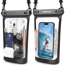 Large Waterproof Phone Pouch, 2Pack Floating Bag for Black Black