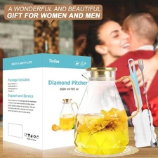 Yirilan Glass Pitcher 3 Liter Water Carafe With Lid Iced Tea Pitcher for Fridge