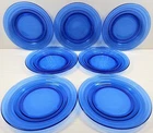 (7) Hazel Atlas Moderntone Cobalt Blue Dinner Plates Set Depression Art Deco Lot