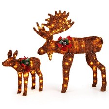 2 PCS Lighted Moose Family Light-up Xmas Deer Decorations with 170 LED Lights
