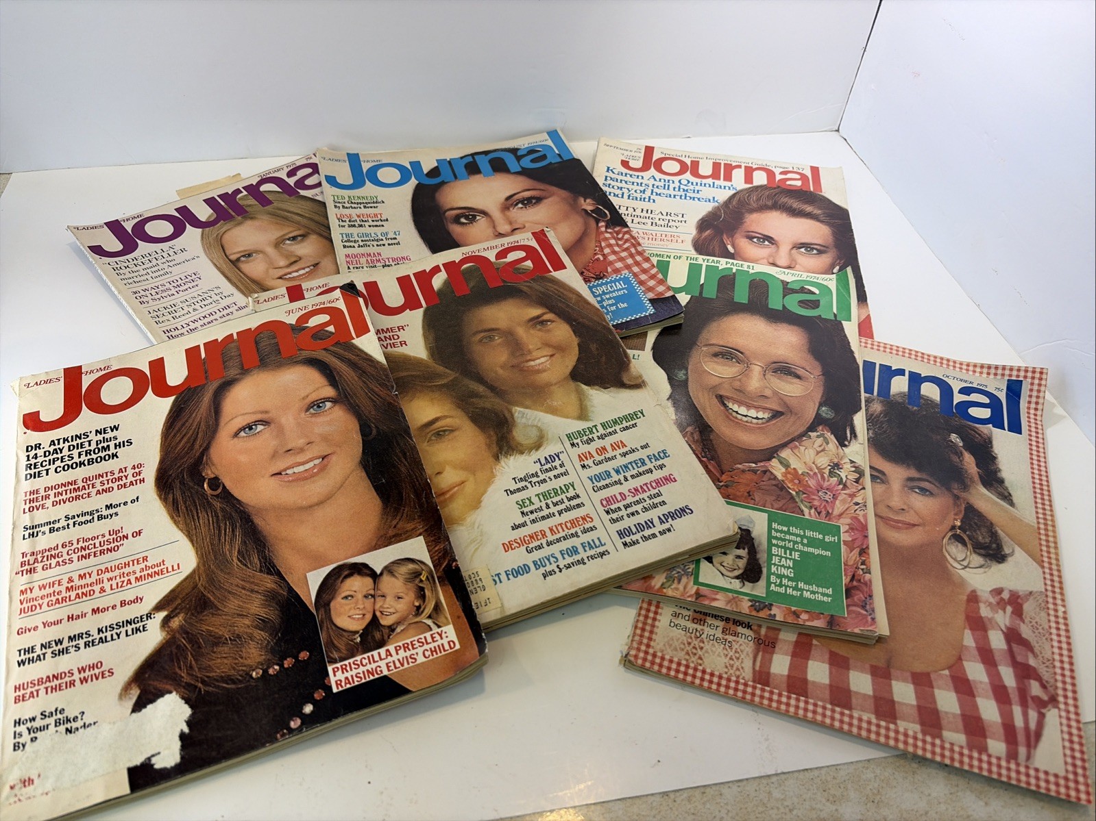 Vtg1974, 75, 76 Ladies Home Journal Magazine Lot 7 Liz Priscilla Marlo Jackie