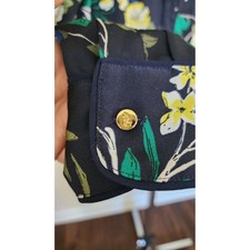 Lauren Ralph Lauren Navy Floral Button Down Shirt Blouse Gold Quiet Luxury M