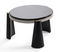 Couchtisch Schwarz Glas Edelstahl Rund Modern Wohnzimmer Beistelltisch