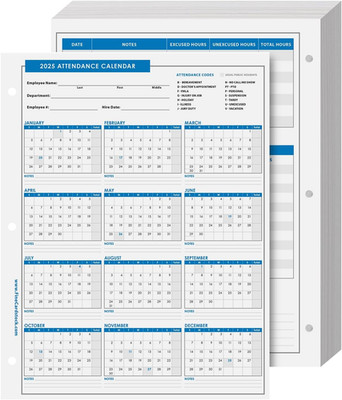 2025 Attendance Calendar Card Stock Paper   Great Employee Work Tracker | Printe