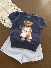 NWT Ralph Lauren Girls Polo Bear Knit Sweater Puff Sleeve and Shorts Size 3