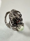 Antique 900 Silver Detailed Chinese Import Dragon Head Green Jade Ring Size 5